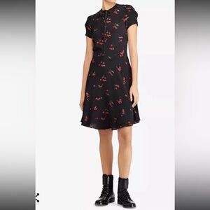 Polo Ralph Lauren Black Red Cherries-Print 5 Button Packet Dress Size 2 *FADING*